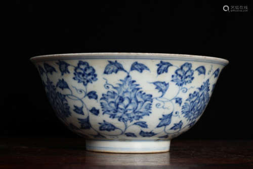 A Chinese Blue and White Twine Pattern Lotus Porcelain Bowl