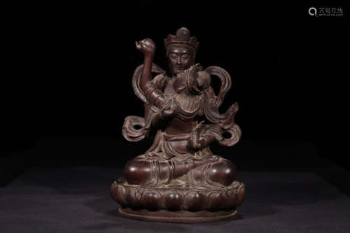 A Chinese Red Sandalwood Carved Happy Buddha Statue