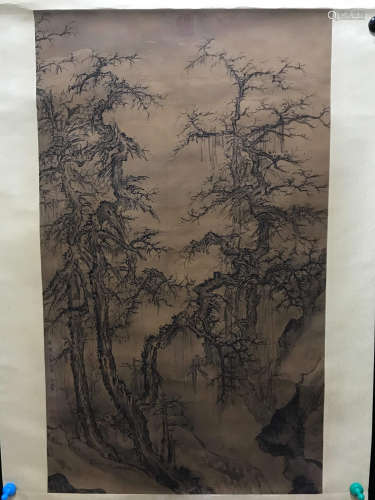 A Chinese Painting Silk Scroll,  Wang Hui Mark