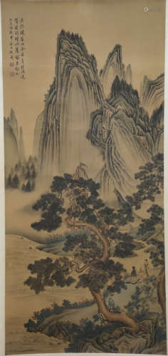 A Chinese Landscape Painting Silk Scroll,  Shen Zhou Mark