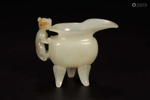 A Chinese Hetian Jade Dragon Carved Cup