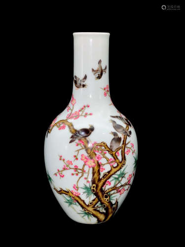 A Chinese Plum Blossom Painted Inscribed Porcelain Vase