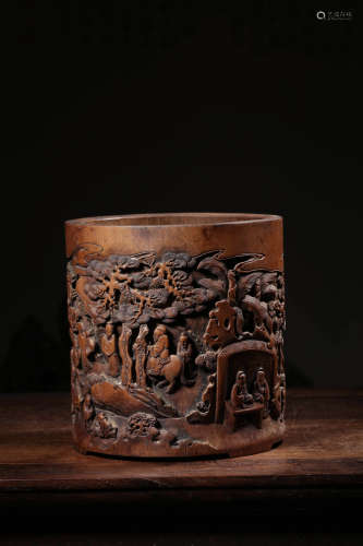 A Chinese Bamboo Carved Brush Pot