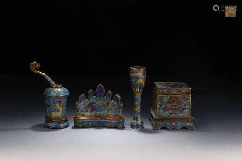 A Set of Chinese Copeper Cloisonne Dragon Pattern Utensils