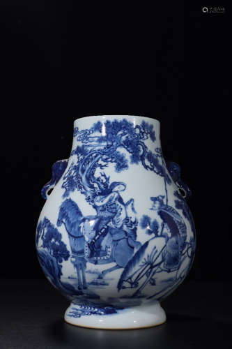 A Chinese Blue and White Figure Painted Porcelain Zun
