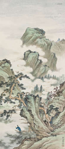 刘子久（1891 1975）  松溪泛舟图 设色纸本立轴