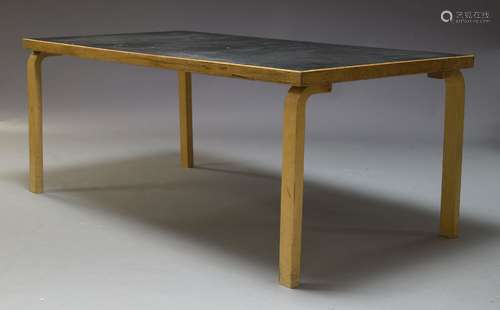 Alvar Aalto, a model 83 dining table for Artek, with black Formica top, on laminated plywood legs,