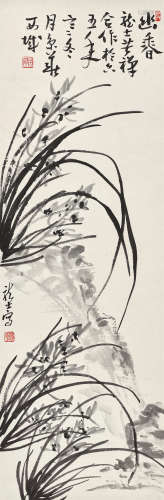 李苦禅（1899 1983）、萧龙士（1889 1990） 1965年作 兰石图 水墨纸本立轴