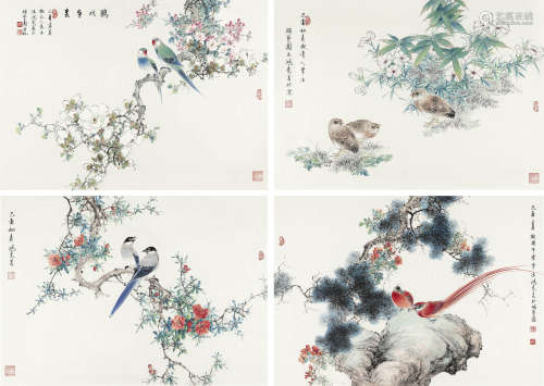 刘鸿尧（b.1956） 2005年作 花鸟四屏 设色纸本镜心