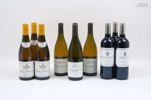 Domaine Leflaive Puligny-Montrachet 2009, three bottles, together with Chateau Pichon Longueville