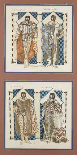 Tim Goodchild, British mid/late 20th century- Costume designs for 'Blondel'; felt tip pen and