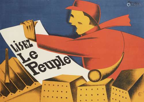 F. Kersters, lithographic poster on paper, 'Lisez Le Peuple', signature printed upper right, 76cm