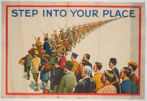 WWI INTEREST: a recruitment poster, 'STEP INTO YOUR PLACE?', Parliamentary Recruiting Committee,