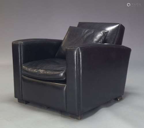 An Art Deco style Leather club armchair, of recent manufacture, with black leather upholstery,