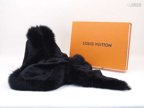 A Louis Vuitton 'Monogram V Fur' evening shawl, designed in 'Noir', with matching fox trim, label '