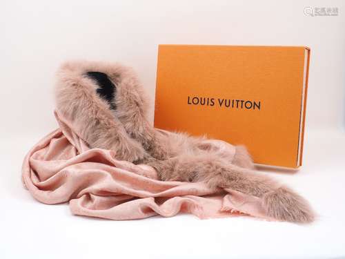 A Louis Vuitton 'Monogram V Fur' evening shawl, designed in 'Nude', with matching fox trim, label '