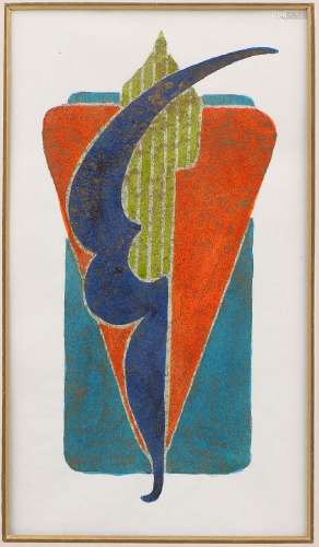 Japanese/South East Asian School, mid-late 20th century- Abstract composition, (recto), designs of