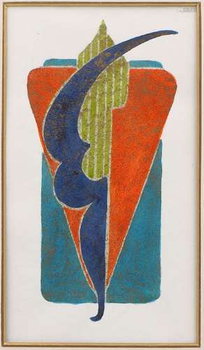 Japanese/South East Asian School, mid-late 20th century- Abstract composition, (recto), designs of