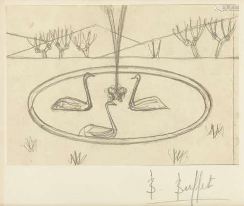Preliminary sketches for Bernard Buffet, Le Bassin aux Cygnes, 1956, pencil on tissue-thin paper,