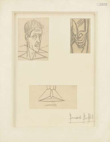 Preliminary sketches for Bernard Buffet, Composition (three studies); pencil on tissue-thin paper,