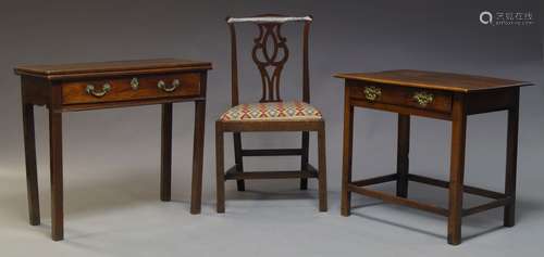 A George III mahogany fold over side table, with single frieze drawer on square section legs, 73.5cm