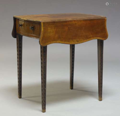 A George III mahogany and crossbanded Pembroke table, with two serpentine drop leaves, above