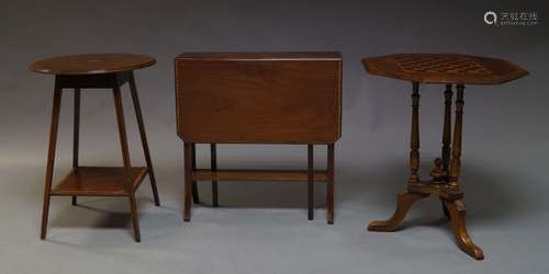 An Edwardian mahogany and inlaid occasional table, the circular top with inlaid patera, on square