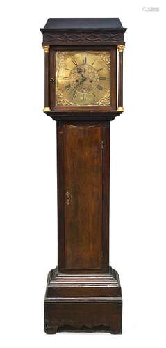 A George III oak longcase clock by Robert Higginson, Chester, the hood with blind fret cornice,