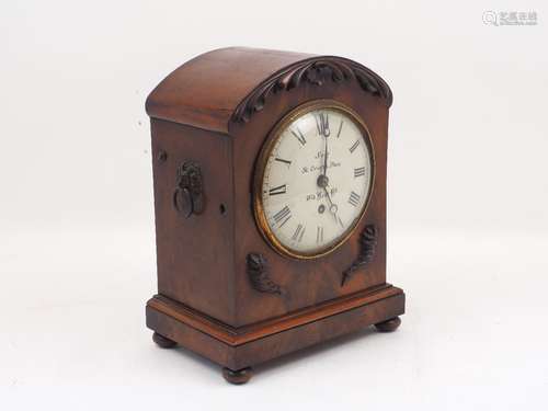 A Victorian mahogany bracket clock, the white enamel dial with black Roman numerals, black batons,