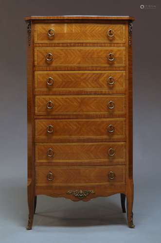 A Louis XV style kingwood and gilt metal mounted semanier, early 20th Century, with seven drawers