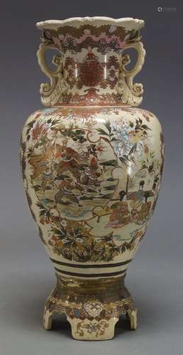 A large Satsuma style vase, 20th century, decorated with butterflies, peonies and gilt highlights,