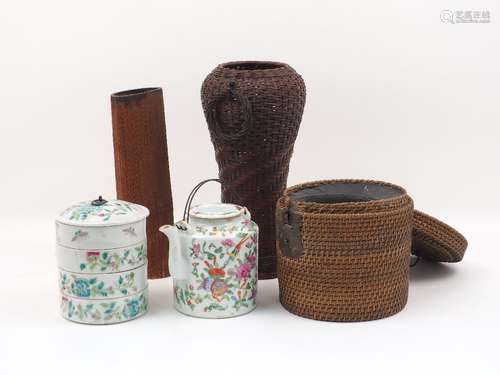 A collection of Chinese items, early 20th century and later, to include, a porcelain stacking jar,