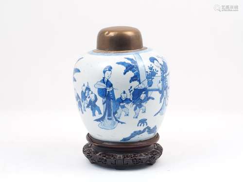 A Chinese blue and white porcelain ginger jar, 19th Century, decorated in narrative figural