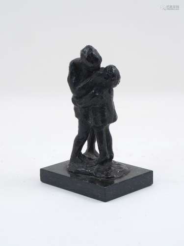 After Egidio Possi, an Italian bronze figural group, modelled as a boy and girl kissing, signed '