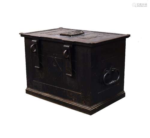 A Viennese iron armada chest,18th Century, the lid with architectural form lock plate cover, with