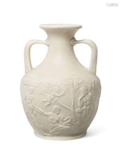 A Copeland white glazed model of the Portland vase, 19th century, impressed mark to the base