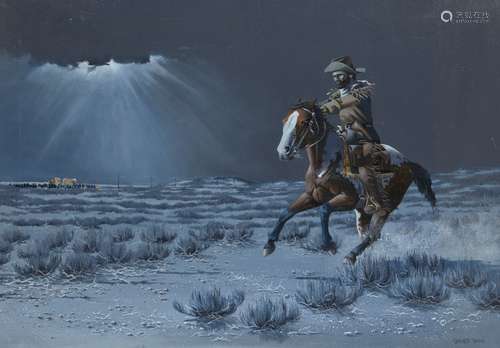 James Dann, British, mid-late 20th century- Americans on horseback and cavalry scenes; oils on