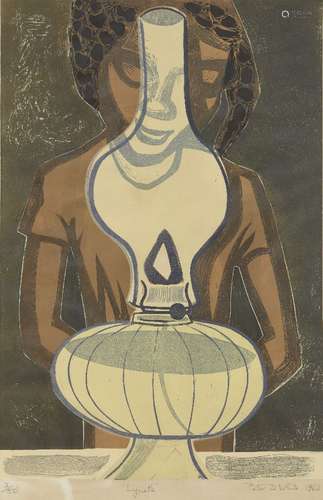 Peter D White, British, mid-20th century- Lynette, 1962; lithograph printed in colours, signed,