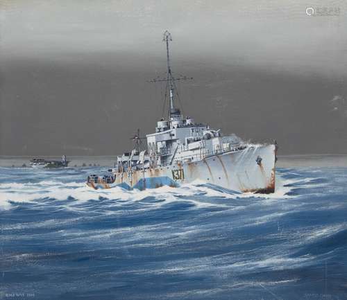 James Dann, British, mid-late 20th century- HMS Wye 1944; oil on canvas, signed and titled, 66x76cm: