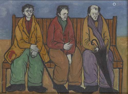 G. Foglietta, Italian School, mid/late 20th century- Three men on a chair; gouache on canvas