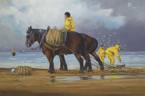 James Dann, British, mid-late 20th century- Shrimpers; oil on canvas, signed and titled, 50.