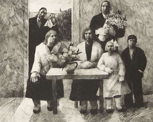 Karólína Lárusdóttir, Icelandic/British b.1944- Family; lithograph on wove, a printer's proof