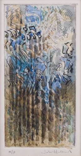 John Hubbard, American/British 1931-2017- Woodland abstract in blues and greens, 1982-84; drypoint