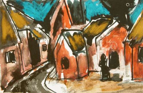 Josef Herman OBE RA, British 1911-2000- Village Street; lithograph in colours on wove, signed and