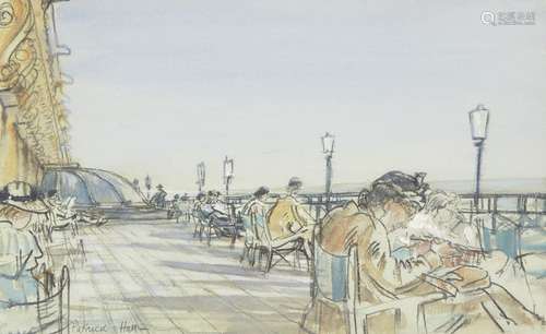 Patrick Hall, British 1906-1992- Beach Promenade; watercolour, pencil, black chalk heightened with