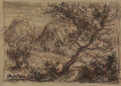 Gerald Judah Ososki, British 1903-1981- Landscape studies; black and red chalk, two, ea. bears