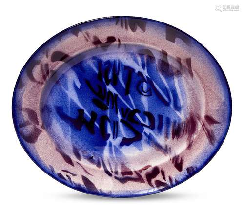 Brendan Neiland, British b.1941- Untitled platter; unique stencilled ceramic platter, artist's