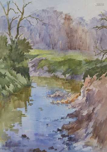 Michael Lawrence Cadman, British 1920-2010- Stream near Leigh; watercolour, signed and dated 1992,