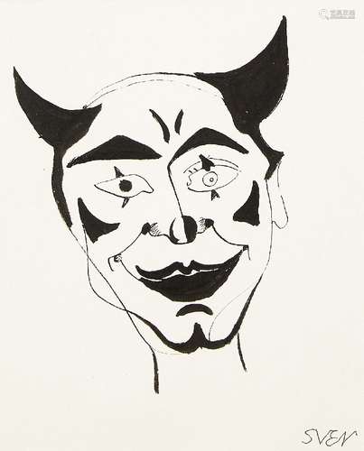 Sven Berlin, British 1911-1999- The Dancing Clown (page 113), c.1955; pen and black ink; 24.