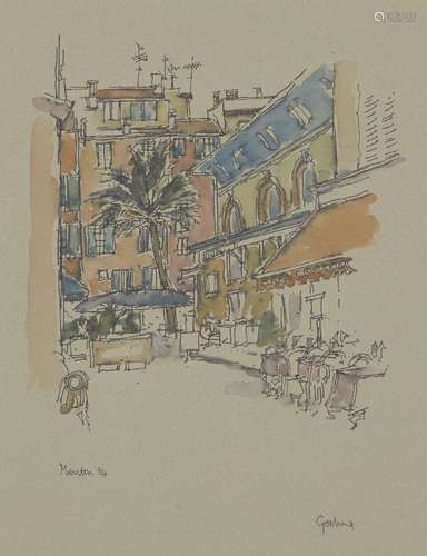 Annabel Gosling, British b.1942- Menton, 1994; pen and ink and watercolour, signed, inscribed and